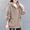 Lã de Cordeiro Novo Outono/Inverno 2025 Estilo Coreano Solto Moletom Falso Forrado com Lã Acolchoado Versátil Cardigan Casaco com Zíper Feminino