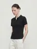 "White Dew" Jersey de Punto de Manga Corta con Cuello de Lana Acetato, Media Cremallera, Suéter Versátil
