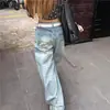 Jeans Bordado Retro de Alta Rua Americana Plus Size para Mulheres, Tendência Versátil de Outono, Novo Design, Calça de Pernas Largas