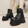 Botas Clásicas de Cuero Genuino de Suela Gruesa para Mujer, Retro Otoño e Invierno Nuevo Retro Tacón de Cuña Punta Redonda Velcro 10cm Botines