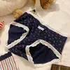 Ropa interior para niñas de estilo británico floral vintage con ribete de encaje, 10A, antibacteriana, de cintura media, con fuelle extendido