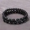 Pulsera elástica de 8 mm Piedra Ojo de Tigre Negro Mate con Cubos de Hierro Negro de 4 mm Juego de Pulseras Hechas a Mano para Hombre