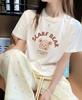 Camiseta de Algodón de Manga Corta para Mujer en Verano Estilo Coreano Holgada Cuello Redondo Estampado a la Moda Versátil Estilo Ins Top Ropa de Mujer de Moda Exportación