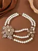 El Nuevo Producto de Kaye es Moderno, Exagerado, Ligero, Lujoso y Hermoso, Collar de Perlas con Flor Incrustada de Diamantes de Cristal, Collar de Múltiples Capas para Vestido Noble