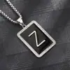 Colar Pingente Quadrado Preto com Gota de Óleo de 26 Letras Transfronteiriço Amazon Mais Vendido Pingente Distintivo de Liga Corrente de Suéter