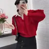 Suéter Tejido de Punto Trenzado Estilo Coreano Falso Dos Piezas para Mujer, Nuevo Diseño de Otoño, Jersey Polo, Corte Holgado, Adelgazante, Adecuado como Ropa Exterior