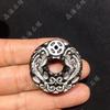 Obsidiana Plata Mexicana Natural Doble Pixiu Hebilla de Seguridad Colgante de Collar Regalo de San Valentín para Hombres y Mujeres Parejas