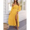 Vestido Longo Boho de Uma Manga Comprida, Cintura Elástica, Barra Larga com Fenda, para Férias na Praia, Personalizado, Transfronteiriço, Europa e América