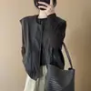 Chaleco de Cuero con Cremallera Estilo Motociclista Forrado para Mujer 2026 Primavera Otoño Nueva Llegada sin Mangas Versátil Ropa de Abrigo Chaleco