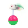Juguete para ratón y gato con jaula transfronteriza con cola de plumas simulada de colores, juguete de bola de ratón con campana basculante autoentretenido