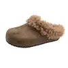 2026 Zapatillas de Pelo de Moño Perezoso de Media Pierna para Mujer con Felpa Adicional Zapatillas Peludas para Exteriores Nueva Birkenstock Aumento de Altura Interior Cálidas Otoño Invierno