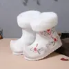 Botas de algodão Lua de Fibra com forro de lã sapatos de estilo antigo botas de inverno Hanfu sapatos bordados para meninas sapatos de algodão estilo antigo chinês para crianças