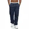 Nova coleção de primavera e outono de calças de trabalho masculinas com bolsos e cintura com cordão, calças casuais versáteis de corte reto, disponíveis em estoque
