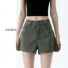 Shorts de mezclilla estilo americano color verde militar para trabajo para mujer, nuevo modelo de verano 2026, holgados de pierna ancha, que estilizan, de línea A, rectos, shorts calientes