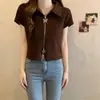 Dulce y Fresco Verano Nuevo Estilo Top Retro Picante de Manga Corta para Mujer con Cremallera de Mariposa, Versátil y Adelgazante