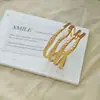 Pulsera Abierta de Cuatro Capas Martillada con Onda Dorada Estilo Europeo y Americano Transfronteriza para Mujer, Pulsera Retro Única, Joyería de Nicho de Moda