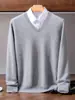 Suéter 100% Caxemira Pura para Homens, Gola V, Estilo Fino, Casual Business, Caimento Solto, Tamanho Grande, Suéter Base Tricotado, Estilo Solto