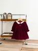 Vestido de terciopelo para niñas, vestido de princesa con cuello de encaje estilo coreano, vestido formal vintage chic de manga larga para niños