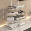 Suporte de armazenamento para roteador WiFi, decodificador de TV, controle remoto, tomada e organizador de cabos para mesa e bancada