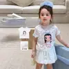 Roupa Infantil para Meninas: Camiseta de Manga Curta, Verão Malha Fina Estilosa Casual Roupas de Desenho Animado, Top de Bebê Classe A