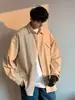 Camisa de Rayas Caqui para Hombre Talla Grande Holgada Manga Larga Estilo Juvenil Chaqueta Oversize Primavera y Otoño