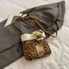Bolso de Hombro Nuevo Estilo Coreano Otoño e Invierno Estampado de Leopardo Pelo de Cordero Cuero Nobuck Mini para Niños Gato Bolso Cruzado para Teléfono Móvil