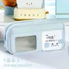 Estuche para Lápices Temático de Gato Sal de Mar con Frente Transparente, Puede Guardar Tarjetas Pequeñas, Multicapa, Gran Capacidad, Bloqueo de Color de Moda, Bolsa de Papelería con Diseño Único
