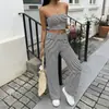 Bai Fen Zhi Yi2025 Nuevo Conjunto de Moda Transfronterizo Estilo Sencillo con Top de Tubo Rayado y Pantalones Largos para Mujer Verano