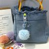 Llavero con forma de bola de pelo pequeña y creativa con forma de flor, bola de caramelo de colores frescos, colgante para bolso de peluche, juego de auriculares, accesorios