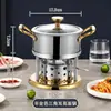 Mini Olla Caliente Individual de Acero Inoxidable 304 de Gama Alta Comercial con Estufa Ecológica de Alcohol y Aceite para Uso Doméstico, Una Olla por Persona para Autoservicio