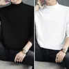 Camiseta Base de Algodón Puro para Hombre con Cuello Medio Alto, Camiseta de Manga Larga, Top Blanco Liso, Ropa Interior de Otoño e Invierno, Camiseta de Cuello Medio