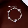 Pulseira Dupla Camada Flor Trevo da Sorte em Zircônia, Luxo Leve, Alta Qualidade, Elegante, Design Simples e Moderno, Joias Femininas