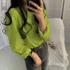Camiseta de Manga Longa Cor Sólida Estilo Coreano Nova para Mulheres, Outono e Primavera 2026, Roupas Soltas e Versáteis para Estudantes, Atacado de Tops Femininos