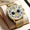 Megir Venta al por mayor transfronteriza Dropshipping Cronógrafo de tres ojos y seis manecillas Reloj de cuarzo Reloj para hombre 2249