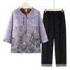 Dia das Mães Roupa de Verão para Mãe de Meia-Idade Senhora Idosa 2026 Novo Conjunto Casual de Duas Peças de Verão Vovó Blusa de Gola Redonda