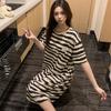 2025 Nuevo Camisón de Verano para Mujer Pijama de Verano Longitud Media Estilo Ins Rayas Dulces Delgado de Manga Corta Vestido