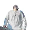 Camiseta masculina de manga comprida, listrada de branco, camiseta simples casual de manga comprida, modelagem solta, gola henley, camiseta básica para primavera e outono
