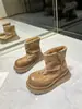 2026 Estilo Coreano Inverno Novo Lavado Desgastado Zíper Lateral Botas de Cano Curto Couro Pelo Integrado Botas de Neve Femininas Sola Grossa Botas de Cano Curto de Inverno