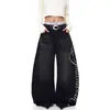 Jeans de Hombre de Moda con Estampado de Letras Hombres Sueltos Rectos de Pierna Ancha Ambiente de Alta Gama Guapo Rebelde Retro Americano Versátil