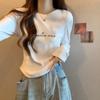 Camiseta de manga larga de algodón con hilo para mujer, primavera y otoño, nueva, combinable con todo, Pure Desire Hot Girl, dobladillo nicho, base superior curva.