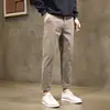 Pantalones Casuales Marrones de Hong Kong para Hombre, Nuevo Estilo Primavera y Otoño, Pantalones Rectos de Corte Delgado de Nueve Puntos, Pantalones de Traje