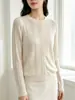 Cardigan de Punto Redondo de Seis Lanas para Principios de Otoño Textura de Raya Vertical de un Solo Botón Manga Larga Corte Delgado Capa para el Trabajo Cardigan Pequeño para Mujer