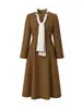 2616301-Vestido de Manga Larga Estilo Francés de Gama Alta Nanyou Otoño Invierno Generoso y Decente Falda con Lazo de Bufanda Nuevo Estilo