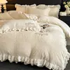 Estilo Princesa Francesa Colcha de Pelúcia Esculpida Conjunto de Quatro Peças Inverno Espessado Quente Todo Fosco Leite Pelúcia Renda Fronha 3