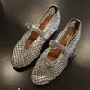 Elegantes zapatos Mary Jane huecos de estilo francés con diamantes completos, zapatillas de rejilla, sandalias transpirables de suela blanda para mujer, estilo de verano