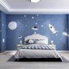 Tecido de Parede para Quarto Azul Claro Desenho Animado Universo Céu Estrelado Papel de Parede Quarto de Menino Infantil Mural Decorativo de Tecido de Parede para Cabeceira