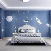 Tela de pared para dormitorio azul claro universo de dibujos animados Cielo estrellado papel tapiz niño habitación infantil pared junto a la cama tela mural decorativo