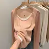 Ropa para Mujer Tallas Grandes: Camisa Base Bloque de Color Falsa de Dos Piezas con un Diseño Único para Primavera y Otoño, Estilo Holgado y Relajado