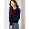 2026 Cardigan de punto moderno con cuello redondo y bloques de color para mujer, nuevo estilo otoño/invierno, corte holgado, efecto adelgazante, versátil abrigo suéter de manga larga