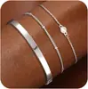 Pulsera de moda transfronteriza con incrustación de circonita individual, cadena de perlas de mijo de acero inoxidable, pulsera brillante, pulsera de tres piezas, venta al por mayor